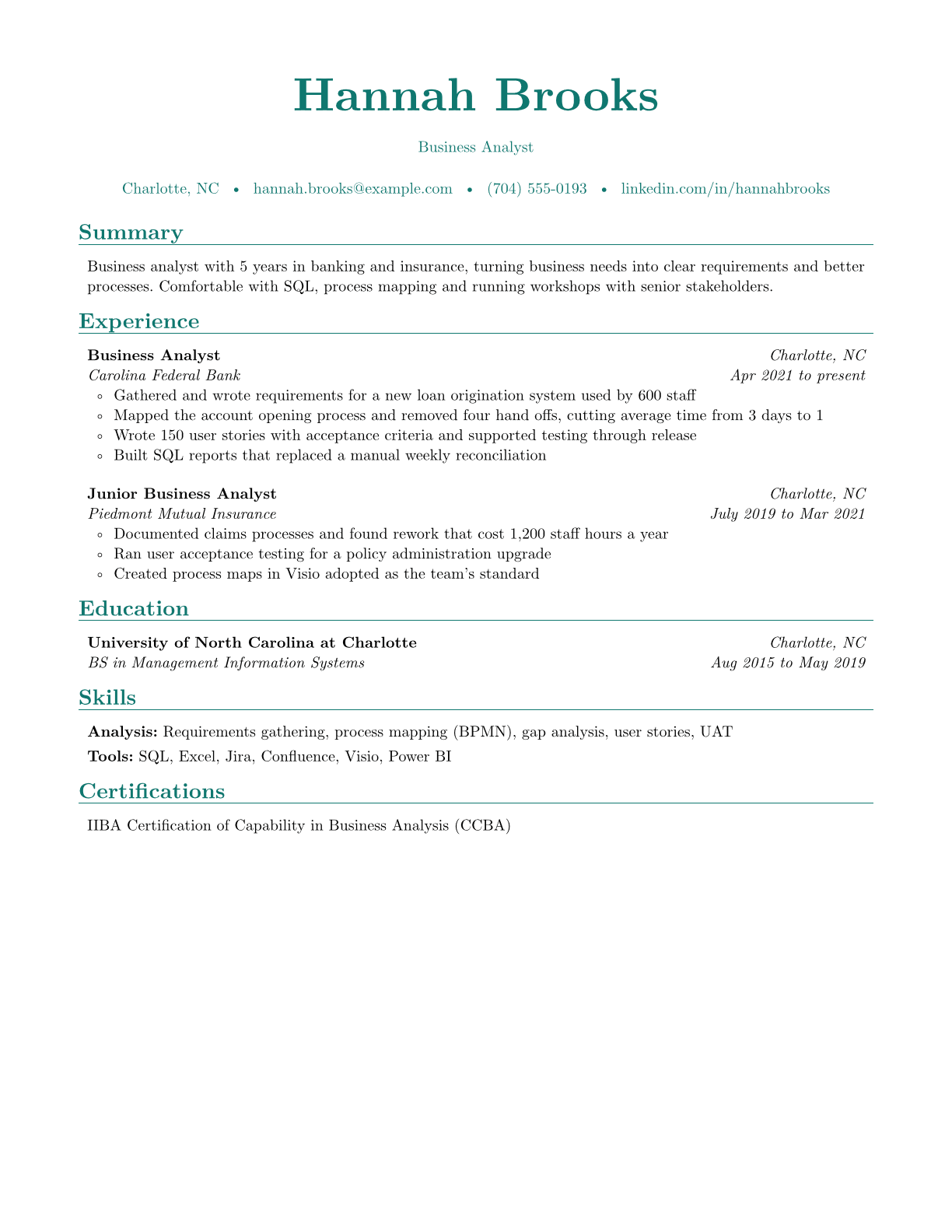 Business Analyst resume example