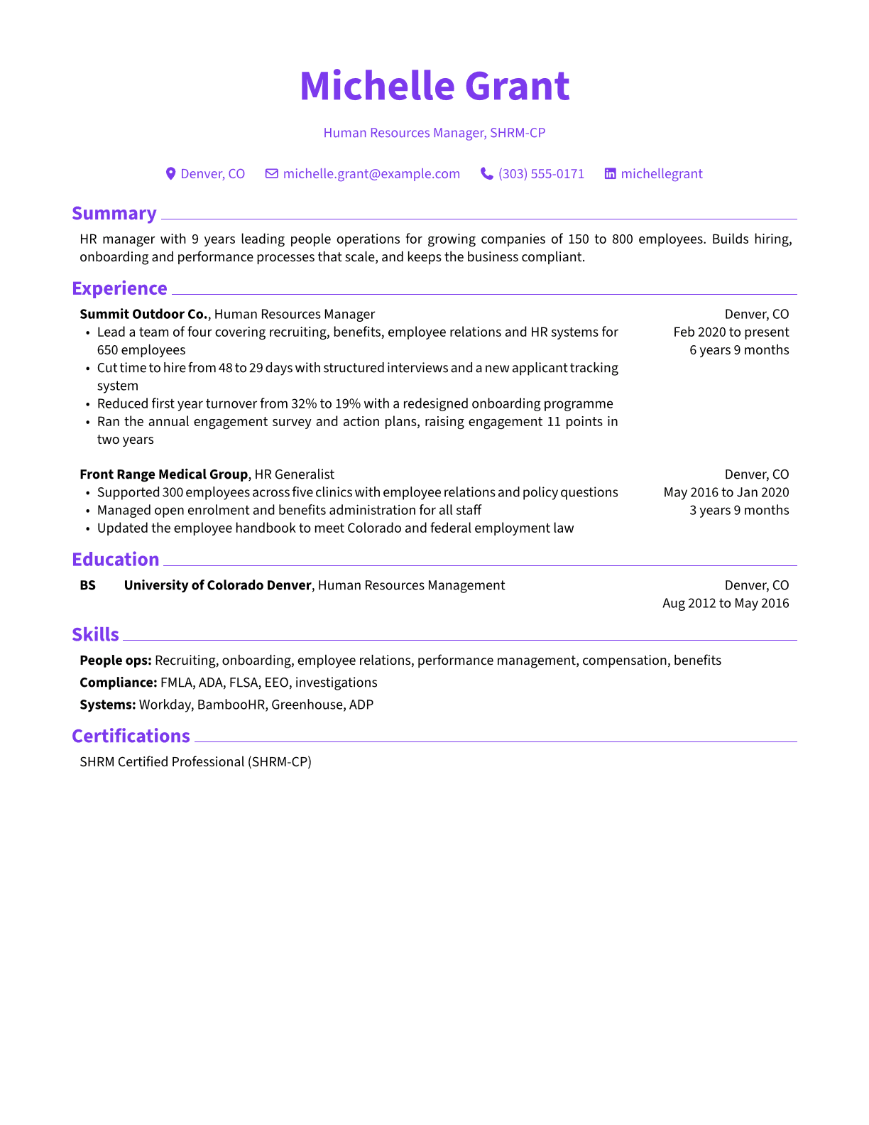 HR Manager resume example