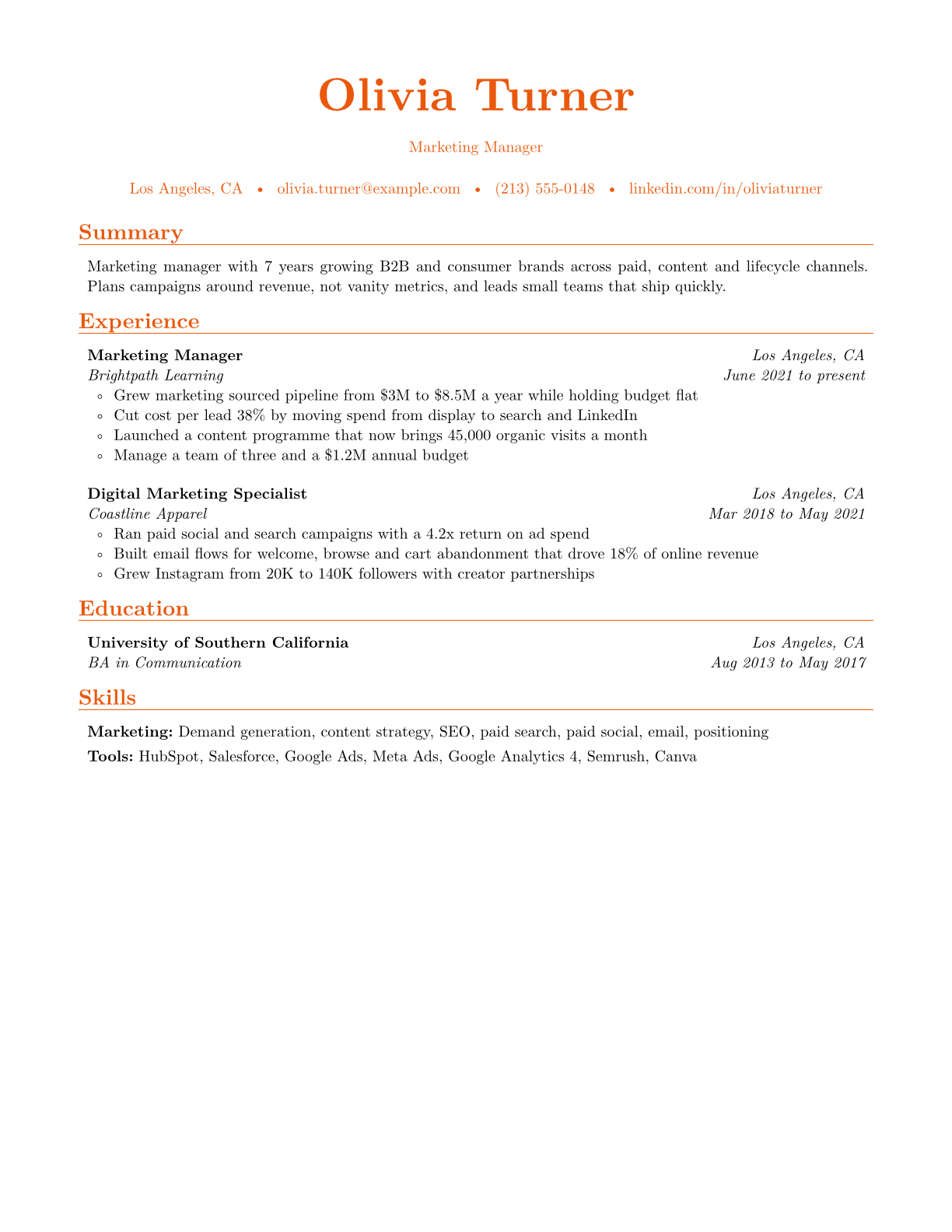 Marketing Manager resume example