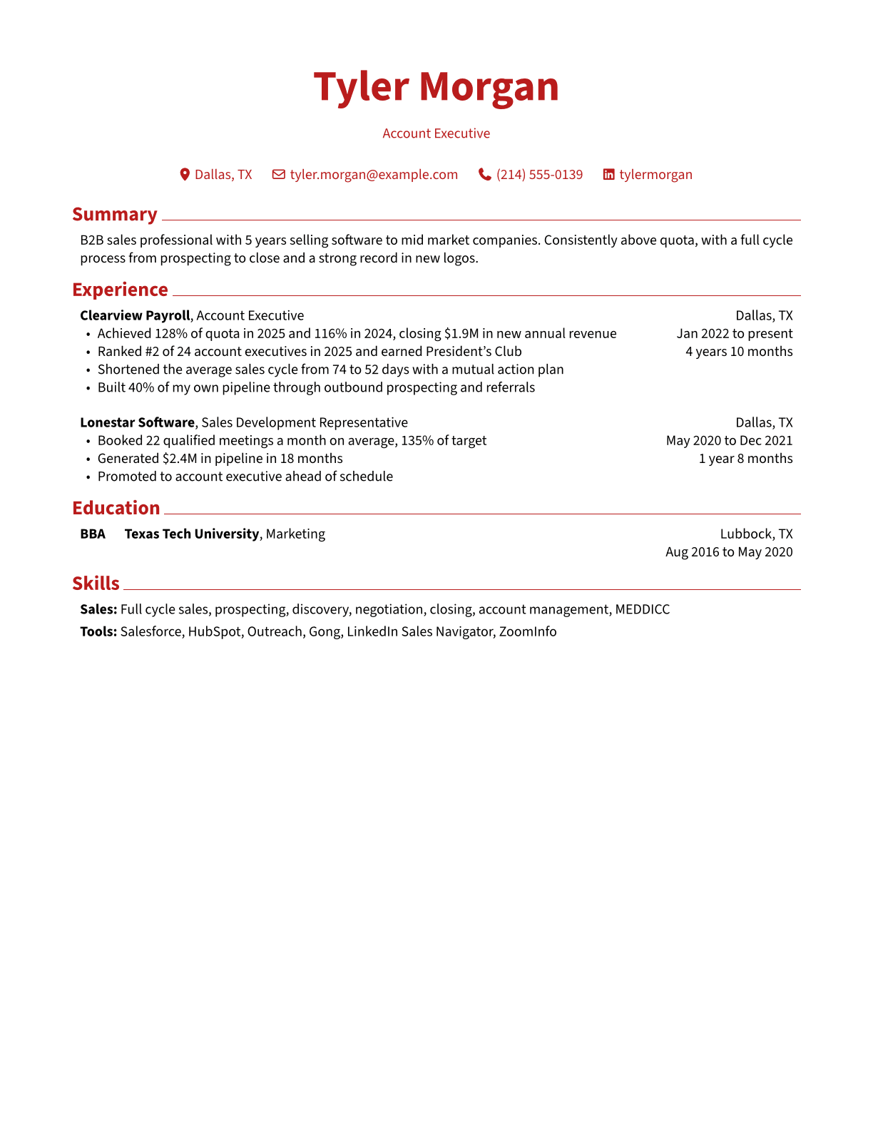 Sales Representative resume example