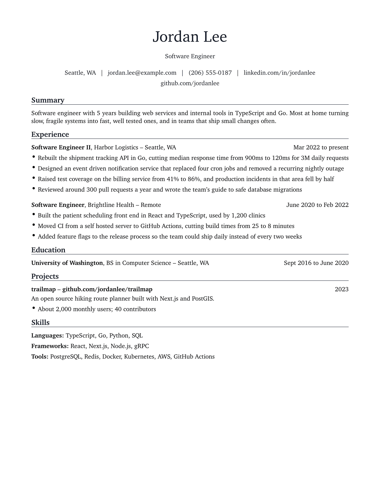 Software Engineer resume example
