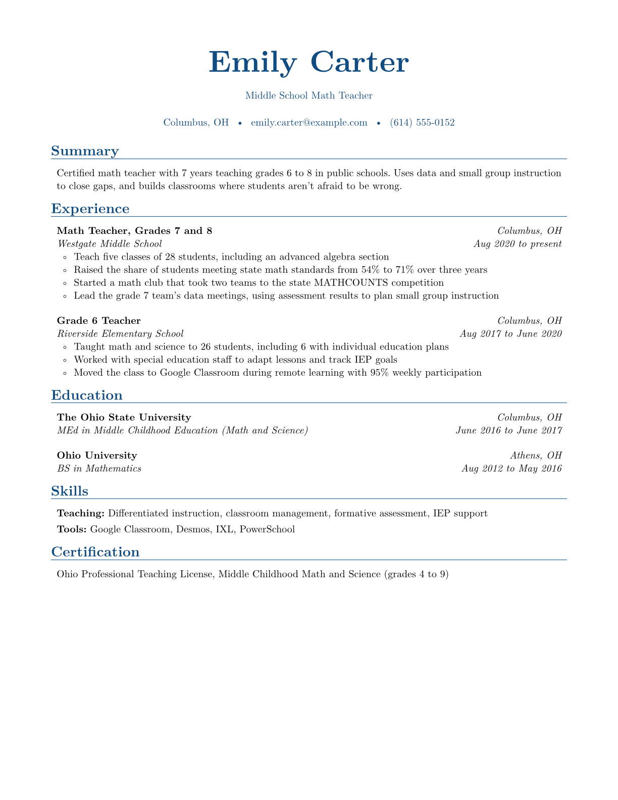 Teacher resume example
